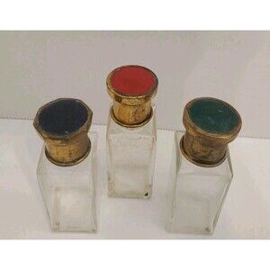 ANTIQUE FRENCH ENAMEL GUILLOCHE PERFUME BEAUTY BOTTLES - NO CASE